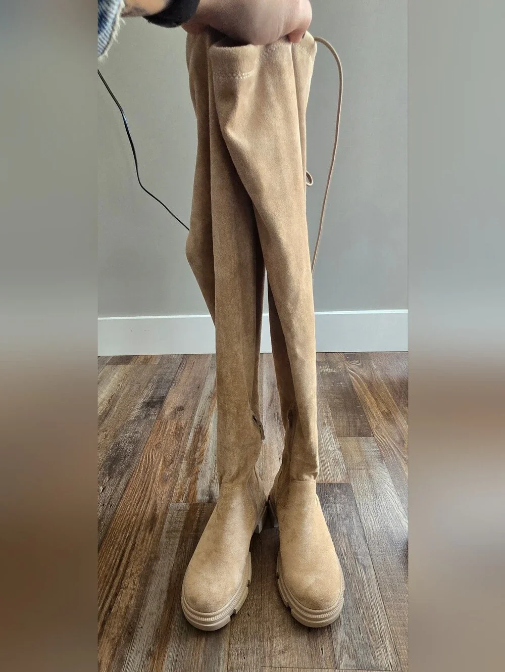 Tan Suede Thigh High Boots Sz 37 NWOT
